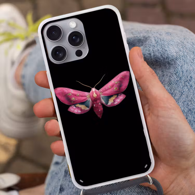 Vlinder - Roze - Nachtvlinder Hoesje iPhone 16 Pro Max met koord klein -sfeer3