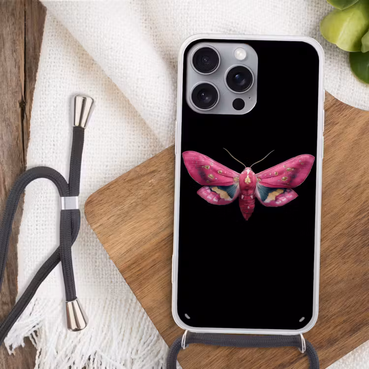 Vlinder - Roze - Nachtvlinder Hoesje iPhone 16 Pro Max met koord klein -sfeer4