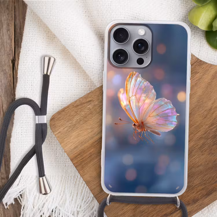 Vlinder - Vleugels - Pastel - Glinstering Hoesje iPhone 16 Pro Max met koord klein -sfeer4