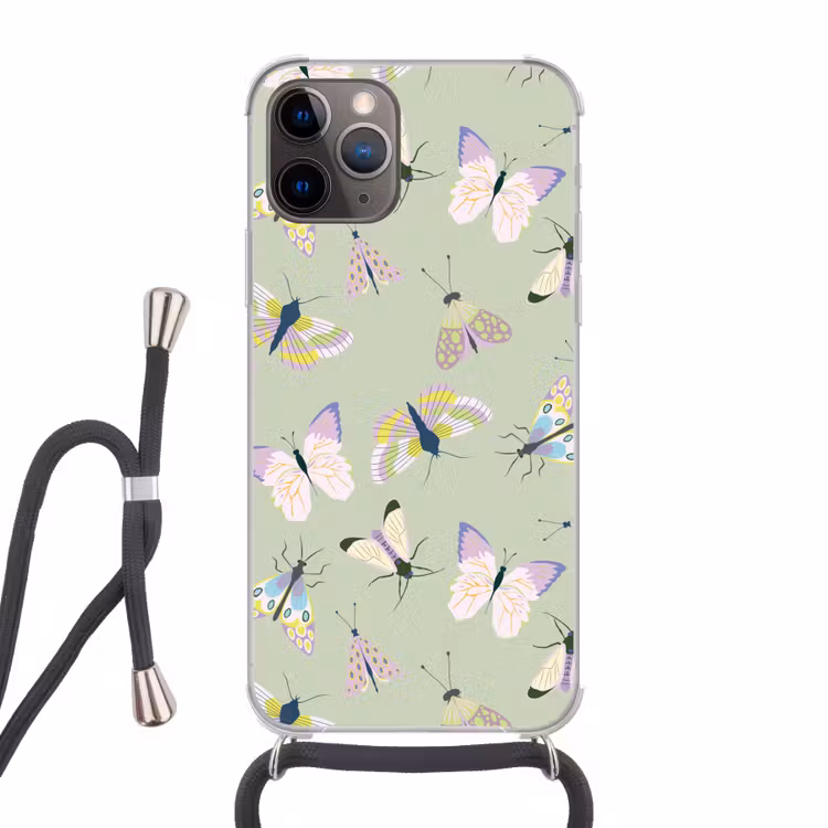Vlinders - Insecten - Groen - Kleurrijk Hoesje iPhone 12 Pro met koord klein -3d