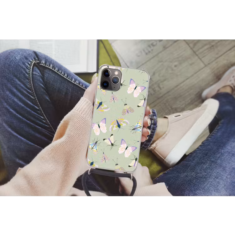Vlinders - Insecten - Groen - Kleurrijk Hoesje iPhone 12 Pro met koord klein -hand