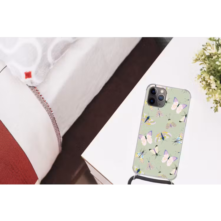 Vlinders - Insecten - Groen - Kleurrijk Hoesje iPhone 12 Pro met koord klein -kamer