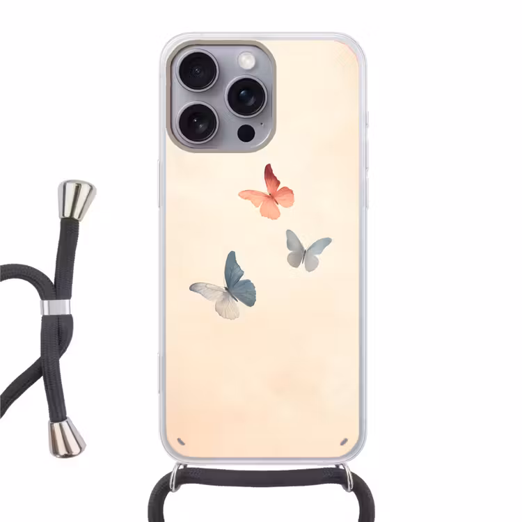Vlinders - Minimalistisch - Roze Hoesje iPhone 16 Pro Max met koord klein -3d
