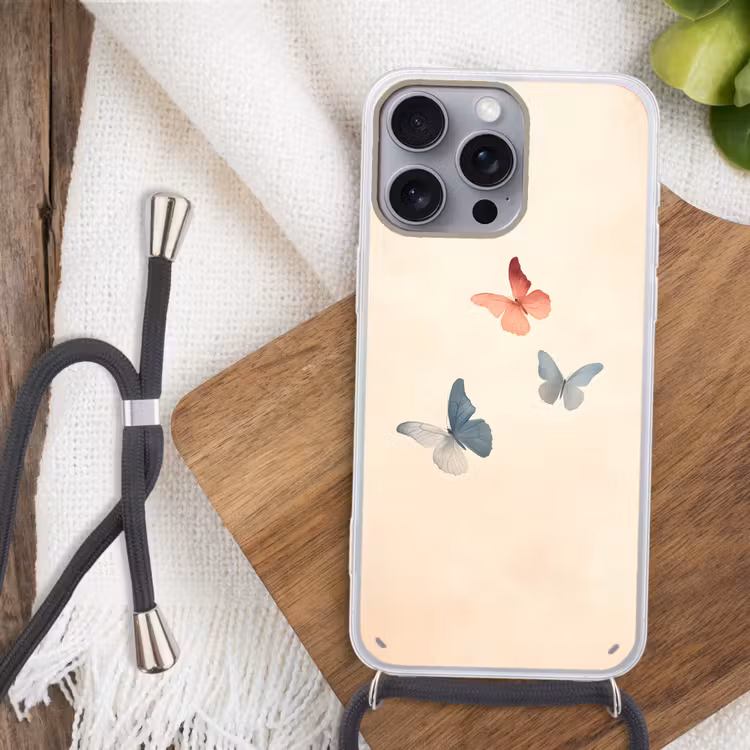 Vlinders - Minimalistisch - Roze Hoesje iPhone 16 Pro Max met koord klein -sfeer4