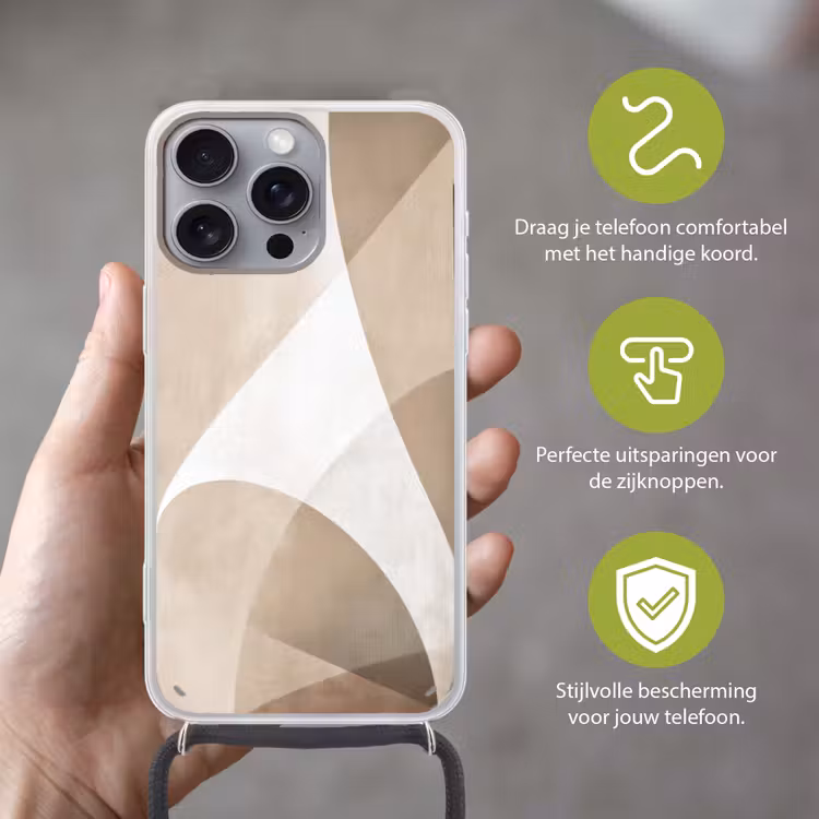 Vloeiende vlakken - Harmonieus - Golvend Hoesje iPhone 16 Pro Max met koord klein -sfeer2_NL