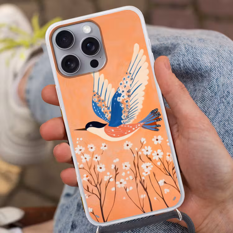 Vogel - Bloesemtakken - Warm - Kleurrijk Hoesje iPhone 16 Pro Max met koord klein -sfeer3
