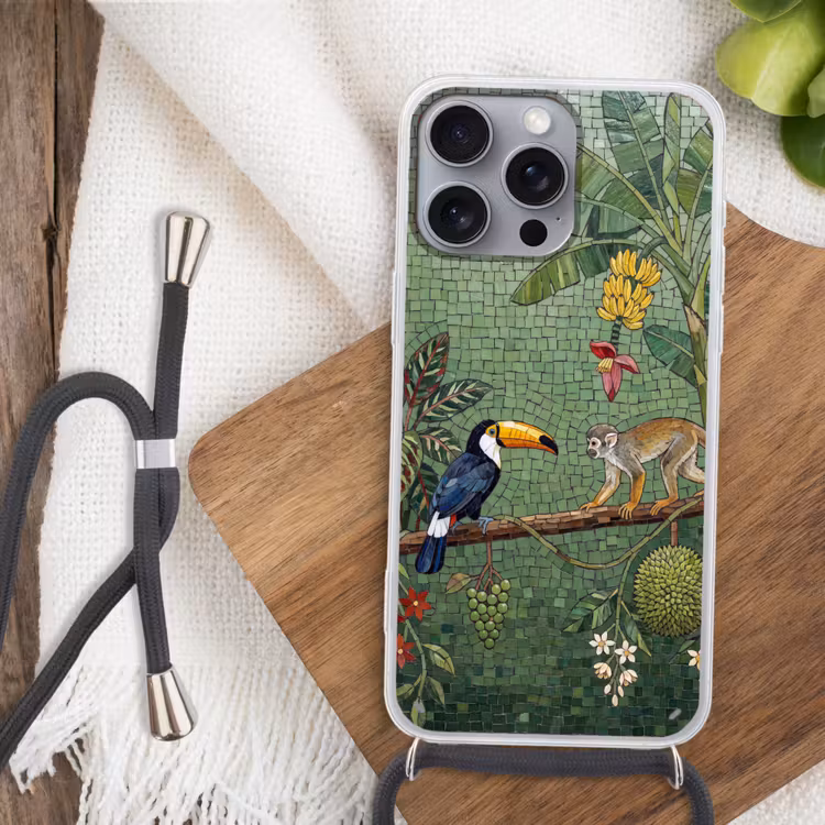 Vogel - Dier - Jungle - Mozaïek - Natuur Hoesje iPhone 16 Pro Max met koord klein -sfeer4