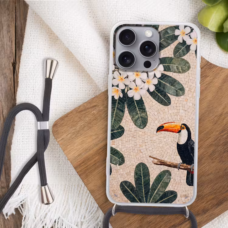 Vogel - Mozaïek - Tropisch - Natuur - Kleurrijk Hoesje iPhone 16 Pro Max met koord klein -sfeer4