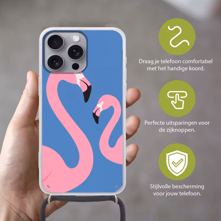 Vogel - Paar - Dieren - Modern - Roze Hoesje iPhone 16 Pro Max met koord klein -sfeer2_NL