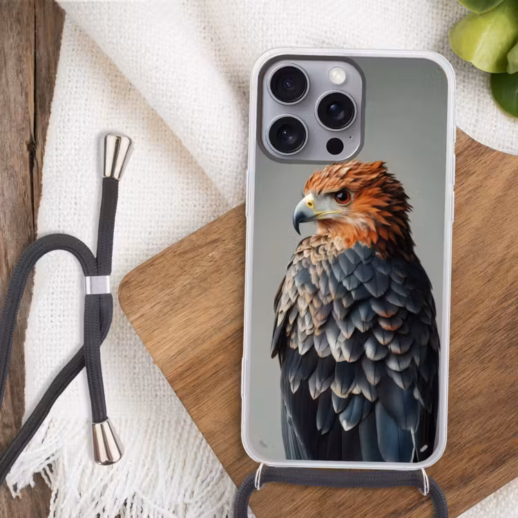 Vogel - Realistisch - Veren - Bruin Hoesje iPhone 16 Pro Max met koord klein -sfeer4