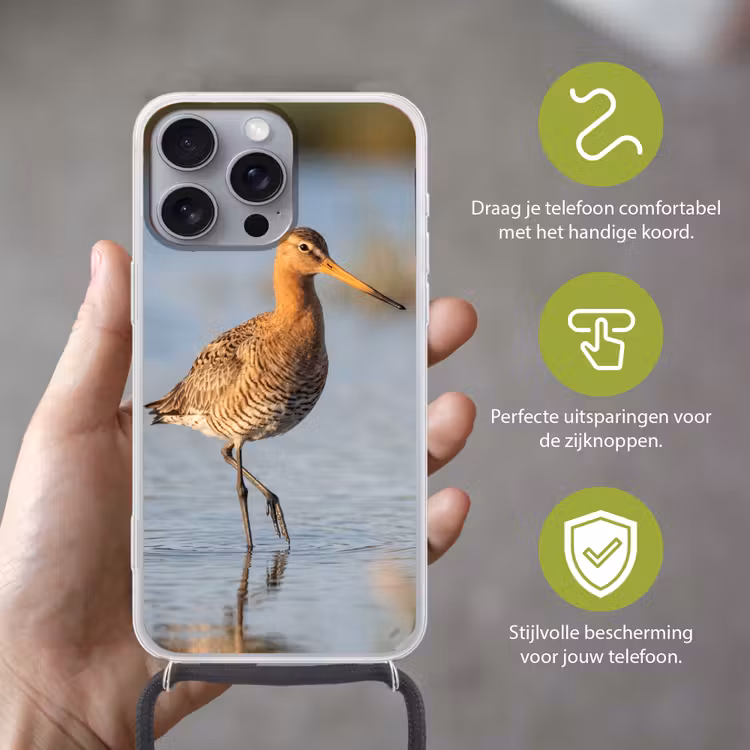 Vogel - Steltloper - Water - Natuur Hoesje iPhone 16 Pro Max met koord klein -sfeer2_NL