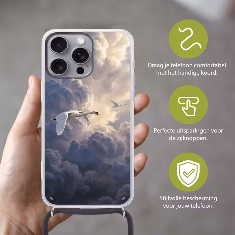 Vogel - Vliegend - Natuur - Wit - Wolken Hoesje iPhone 16 Pro Max met koord klein -sfeer2_NL