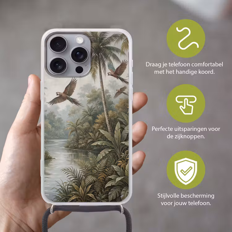 Vogel - Vliegend - Tropisch - Landschap - Klassiek Hoesje iPhone 16 Pro Max met koord klein -sfeer2_NL