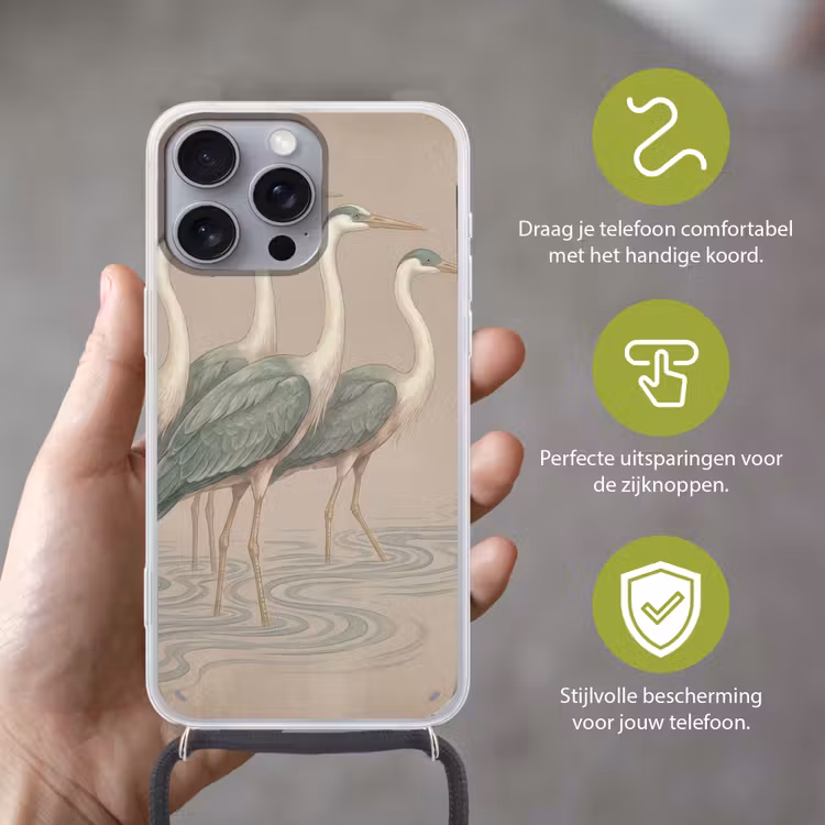 Vogel - Water - Natuur - Vintage Hoesje iPhone 16 Pro Max met koord klein -sfeer2_NL