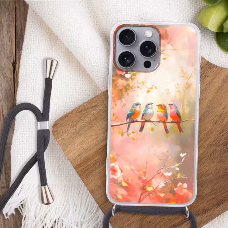Vogels - Kleurrijk - Tak Hoesje iPhone 16 Pro Max met koord klein -sfeer4