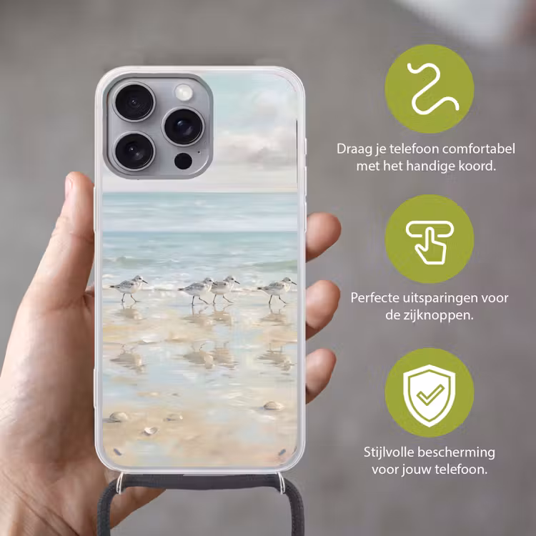Vogels - Strand - Zee Hoesje iPhone 16 Pro Max met koord klein -sfeer2_NL