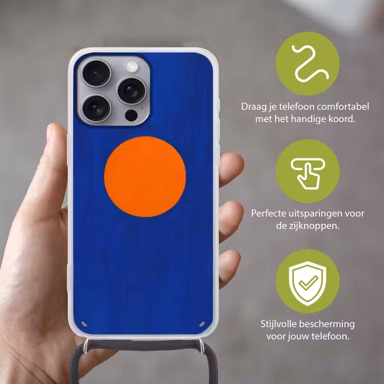 Vorm - Rond - Minimalistisch - Blauw Hoesje iPhone 16 Pro Max met koord klein -sfeer2_NL