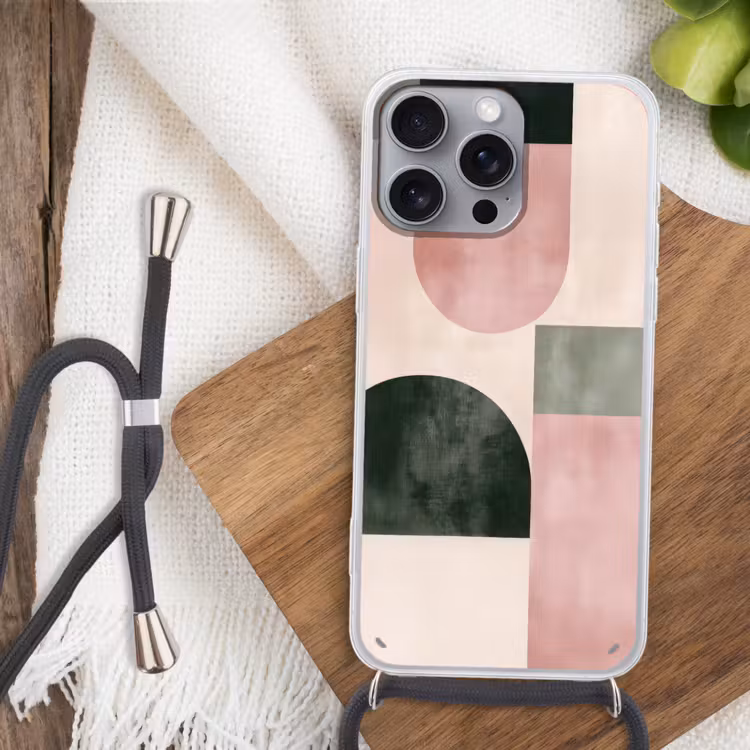 Vormen - Abstract - Cirkel - Zwart Hoesje iPhone 16 Pro Max met koord klein -sfeer4