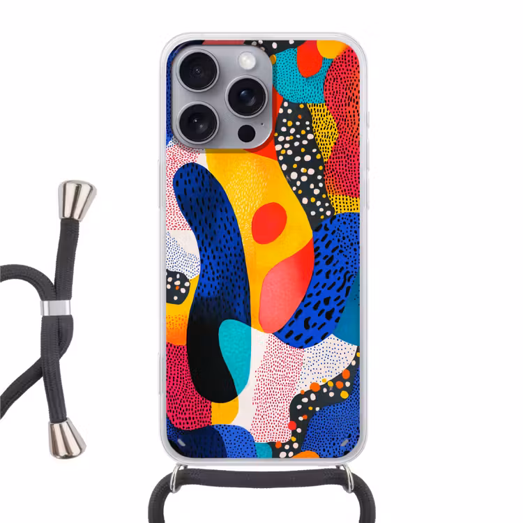 Vormen - Abstract - Stippels - Blauw Hoesje iPhone 16 Pro Max met koord klein -3d