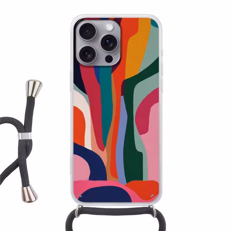 Vormen - Bochten - Kleurrijk - Abstract Hoesje iPhone 16 Pro Max met koord klein -3d