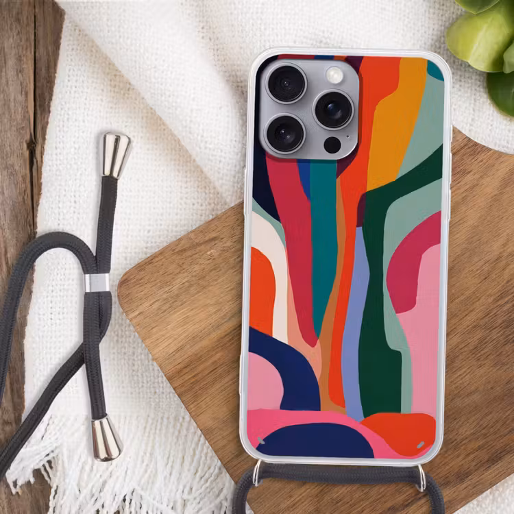 Vormen - Bochten - Kleurrijk - Abstract Hoesje iPhone 16 Pro Max met koord klein -sfeer4