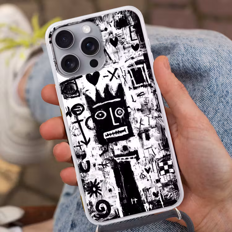 Vormen - Gezocht - Zwart - Abstract Hoesje iPhone 16 Pro Max met koord klein -sfeer3