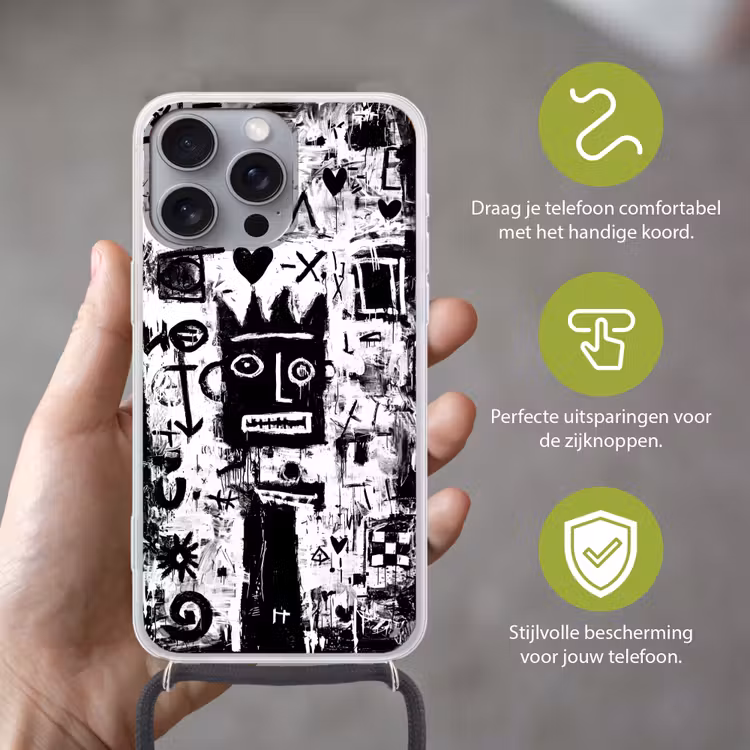 Vormen - Gezocht - Zwart - Abstract Hoesje iPhone 16 Pro Max met koord klein -sfeer2_NL