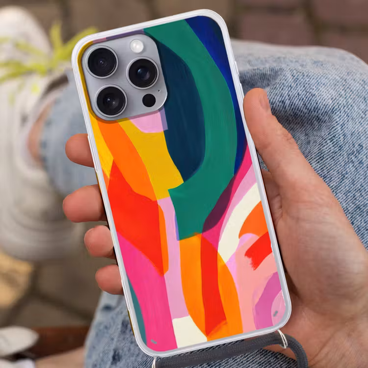 Vormen - Golvend - Abstract - Felroze Hoesje iPhone 16 Pro Max met koord klein -sfeer3