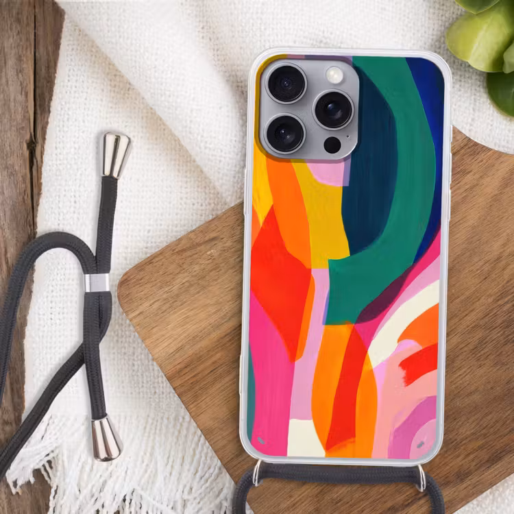 Vormen - Golvend - Abstract - Felroze Hoesje iPhone 16 Pro Max met koord klein -sfeer4