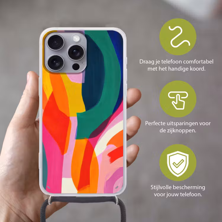 Vormen - Golvend - Abstract - Felroze Hoesje iPhone 16 Pro Max met koord klein -sfeer2_NL
