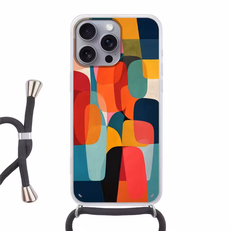 Vormen - Kleurrijk - Abstract - Vlakken Hoesje iPhone 16 Pro Max met koord klein -3d