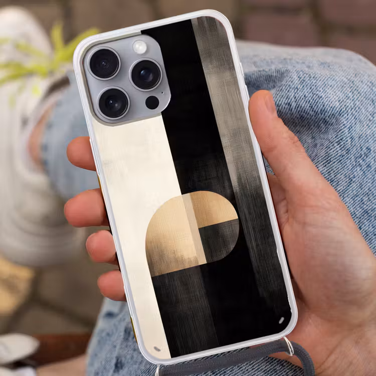 Vormen - Modern - Zwart Hoesje iPhone 16 Pro Max met koord klein -sfeer3