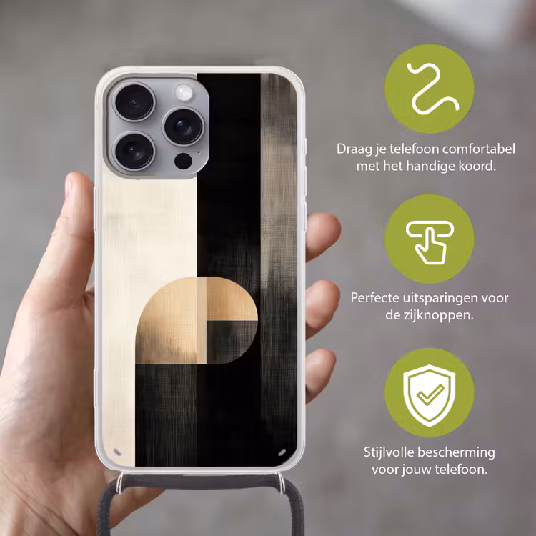Vormen - Modern - Zwart Hoesje iPhone 16 Pro Max met koord klein -sfeer2_NL