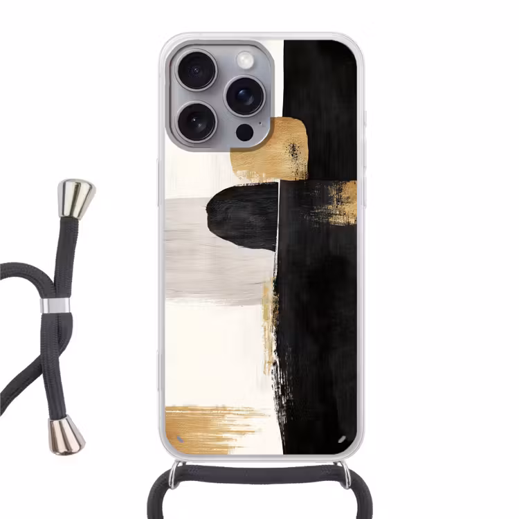 Vormen - Penseelstreken - Abstract - Goud Hoesje iPhone 16 Pro Max met koord klein -3d