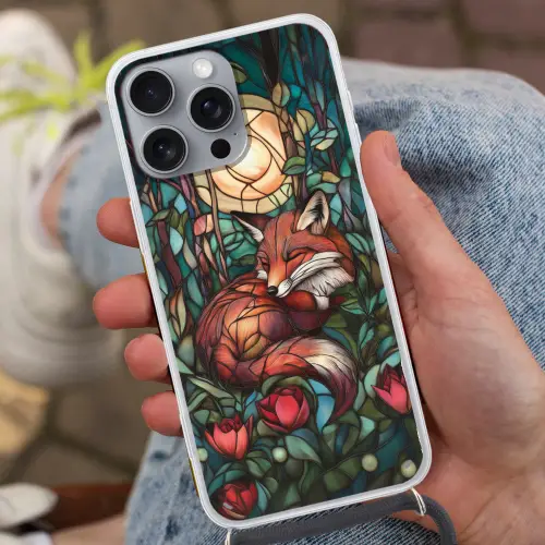 Vos - Mozaïek - Bos - Maan Hoesje iPhone 16 Pro Max met koord klein -sfeer3
