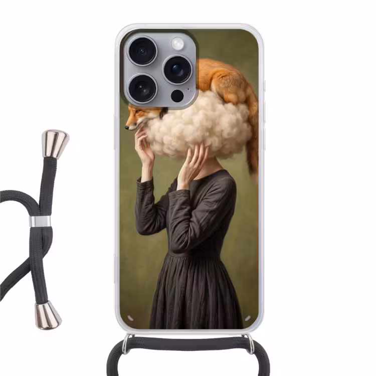 Vos - Surrealistisch - Groen Hoesje iPhone 16 Pro Max met koord klein -3d