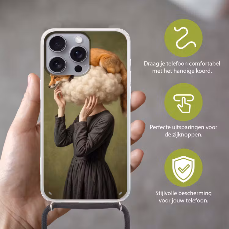 Vos - Surrealistisch - Groen Hoesje iPhone 16 Pro Max met koord klein -sfeer2_NL