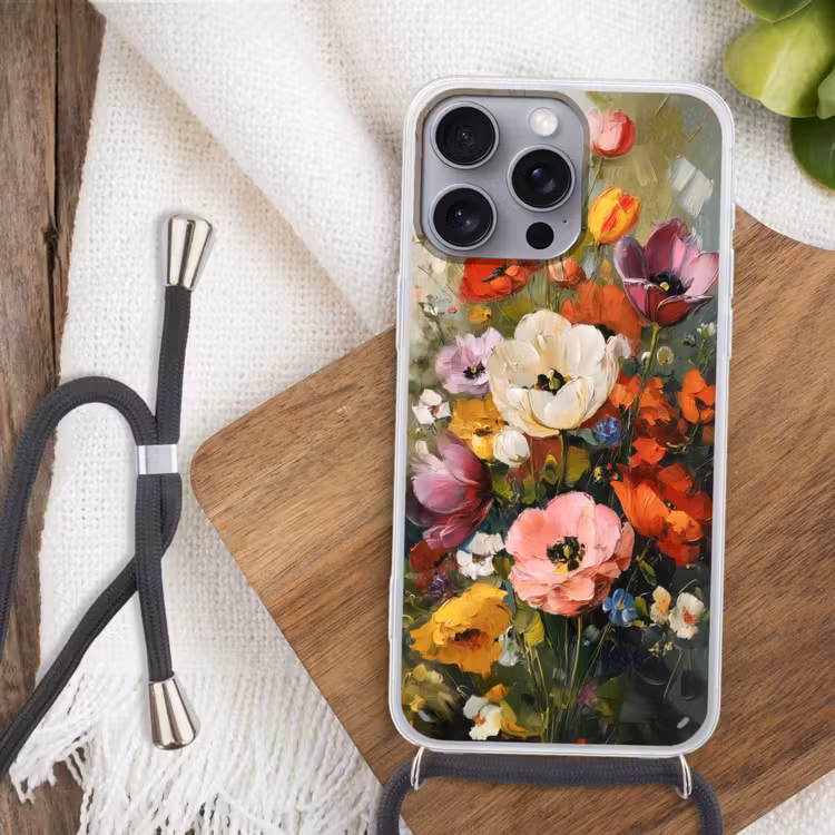 Vrolijk boeket - Dynamisch - Subtiele kleurspatten Hoesje iPhone 16 Pro Max met koord klein -sfeer4