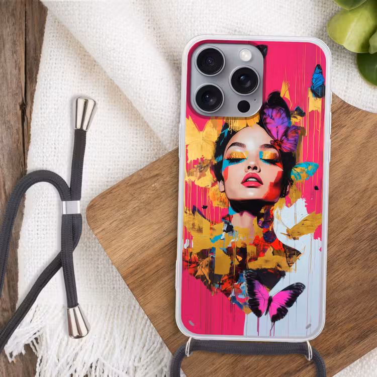 Vrouw - Abstract - Kleurrijk Hoesje iPhone 16 Pro Max met koord klein -sfeer4