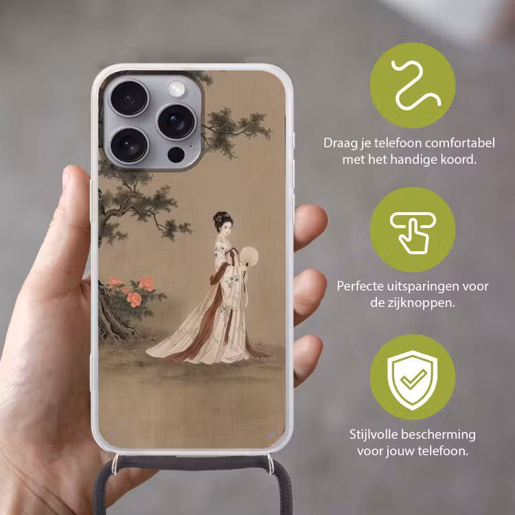 Vrouw - Azië - Kunst - Beige Hoesje iPhone 16 Pro Max met koord klein -sfeer2_NL
