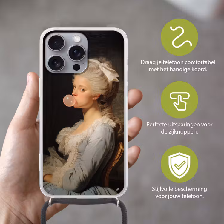 Vrouw - Barokjurk - Kauwgom Hoesje iPhone 16 Pro Max met koord klein -sfeer2_NL