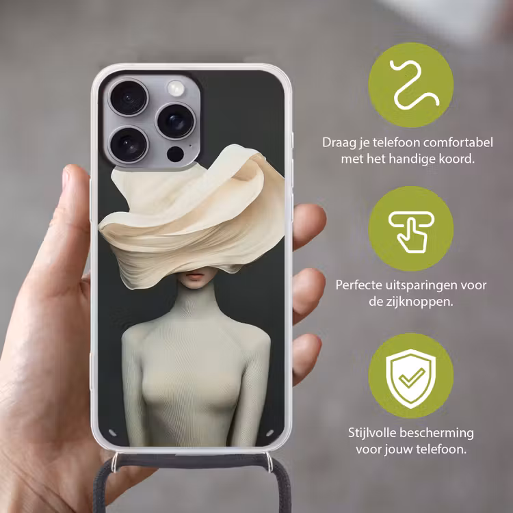 Vrouw - Beige - hoed Hoesje iPhone 16 Pro Max met koord klein -sfeer2_NL