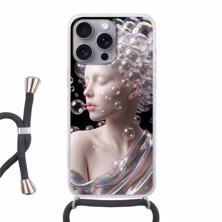 Vrouw - Bellen - Abstract - Kleurrijk Hoesje iPhone 16 Pro Max met koord klein -3d