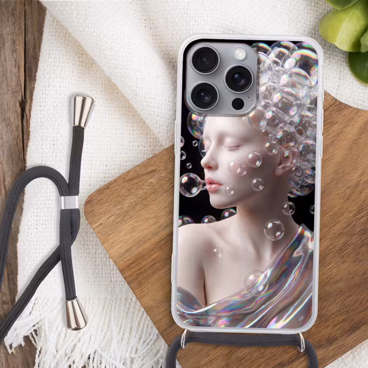 Vrouw - Bellen - Abstract - Kleurrijk Hoesje iPhone 16 Pro Max met koord klein -sfeer4