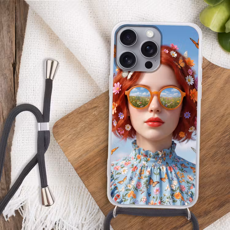 Vrouw - Bloemen - Zomer - Portret - Kleurrijk Hoesje iPhone 16 Pro Max met koord klein -sfeer4