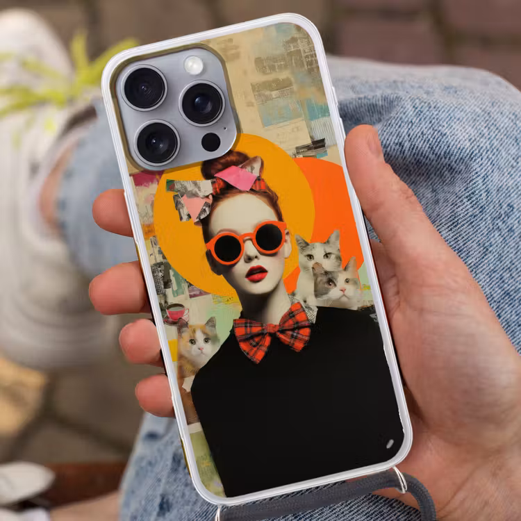 Vrouw - Bril - Strik - Retro Hoesje iPhone 16 Pro Max met koord klein -sfeer3