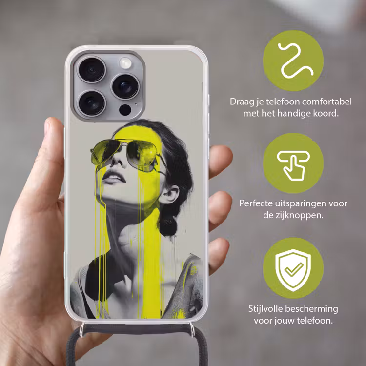 Vrouw - Bril - Verf Hoesje iPhone 16 Pro Max met koord klein -sfeer2_NL