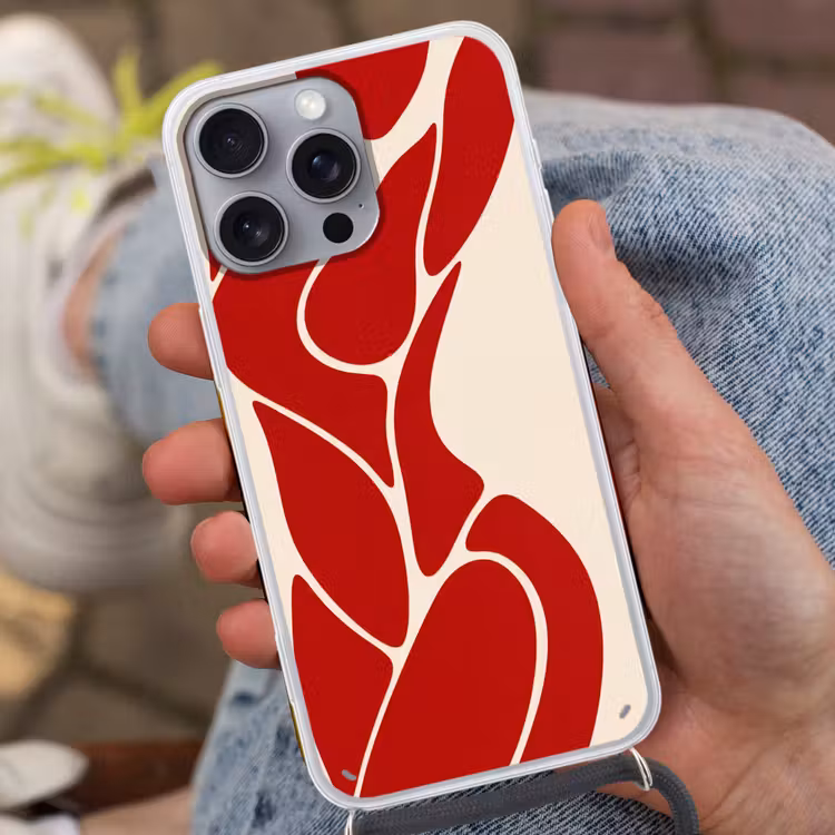 Vrouw - Figuur - Abstract - Modern - Rood Hoesje iPhone 16 Pro Max met koord klein -sfeer3