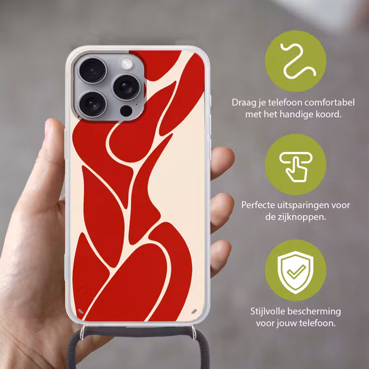 Vrouw - Figuur - Abstract - Modern - Rood Hoesje iPhone 16 Pro Max met koord klein -sfeer2_NL