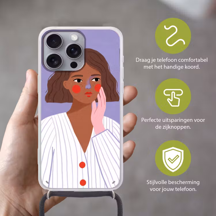 Vrouw - Gezicht - Mensen - Abstract - Kleurrijk Hoesje iPhone 16 Pro Max met koord klein -sfeer2_NL